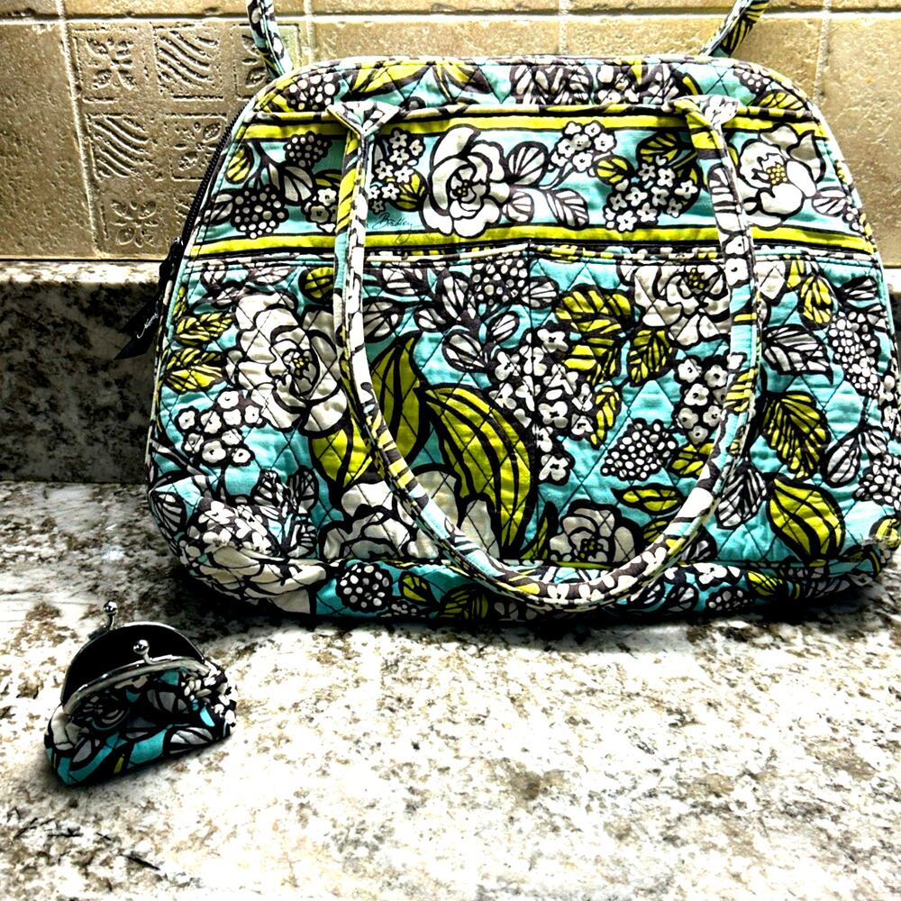 Vera Bradley purse and coin bag Shoulder Bag Satchel Tote green yellow lot 2 - Picture 11 of 12